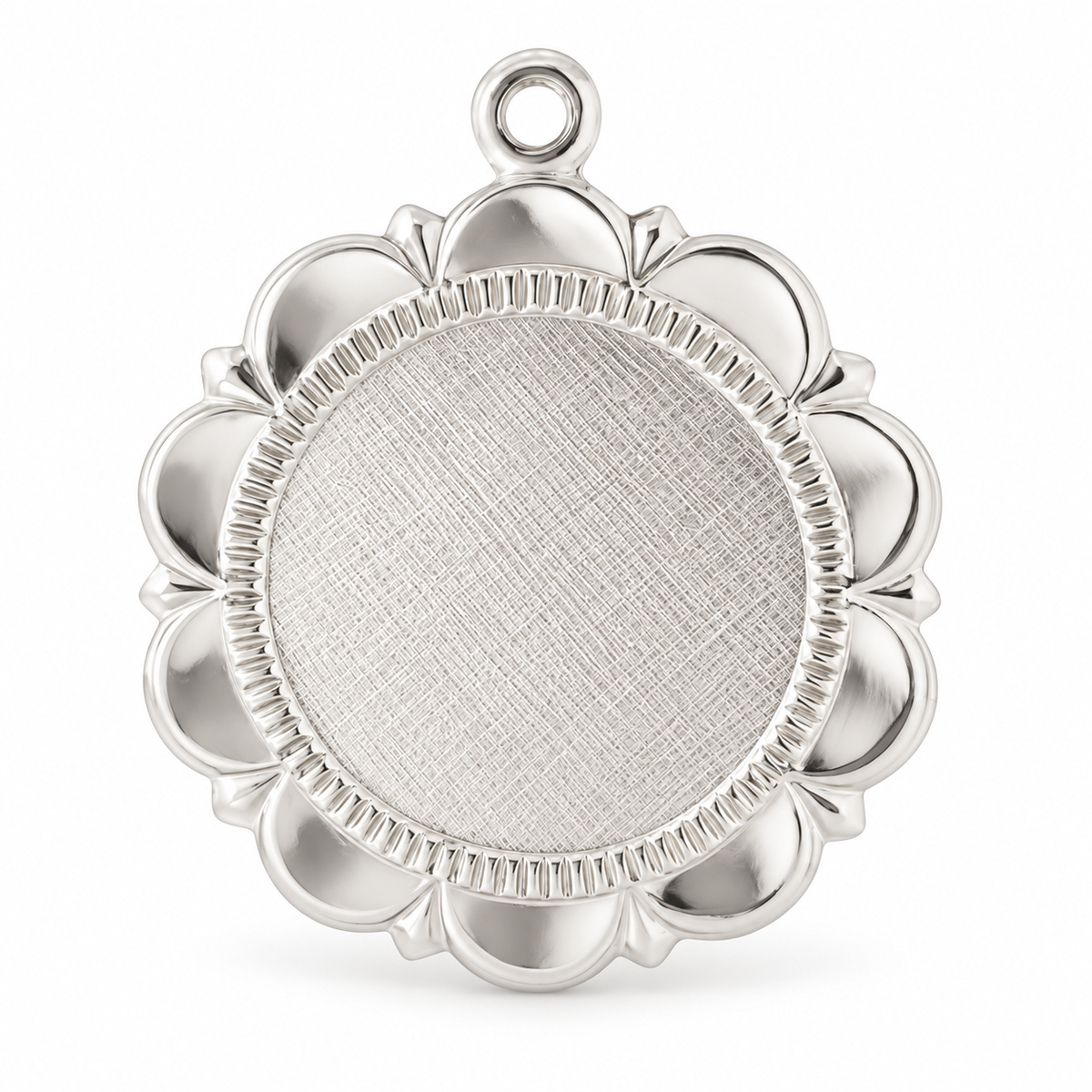 Sterling silver round floral medallion blank for personalization