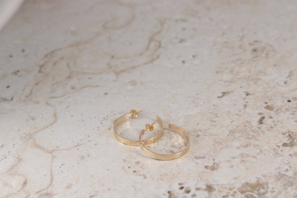 Gold-filled ribbon hoops with stud posts and butterfly backs